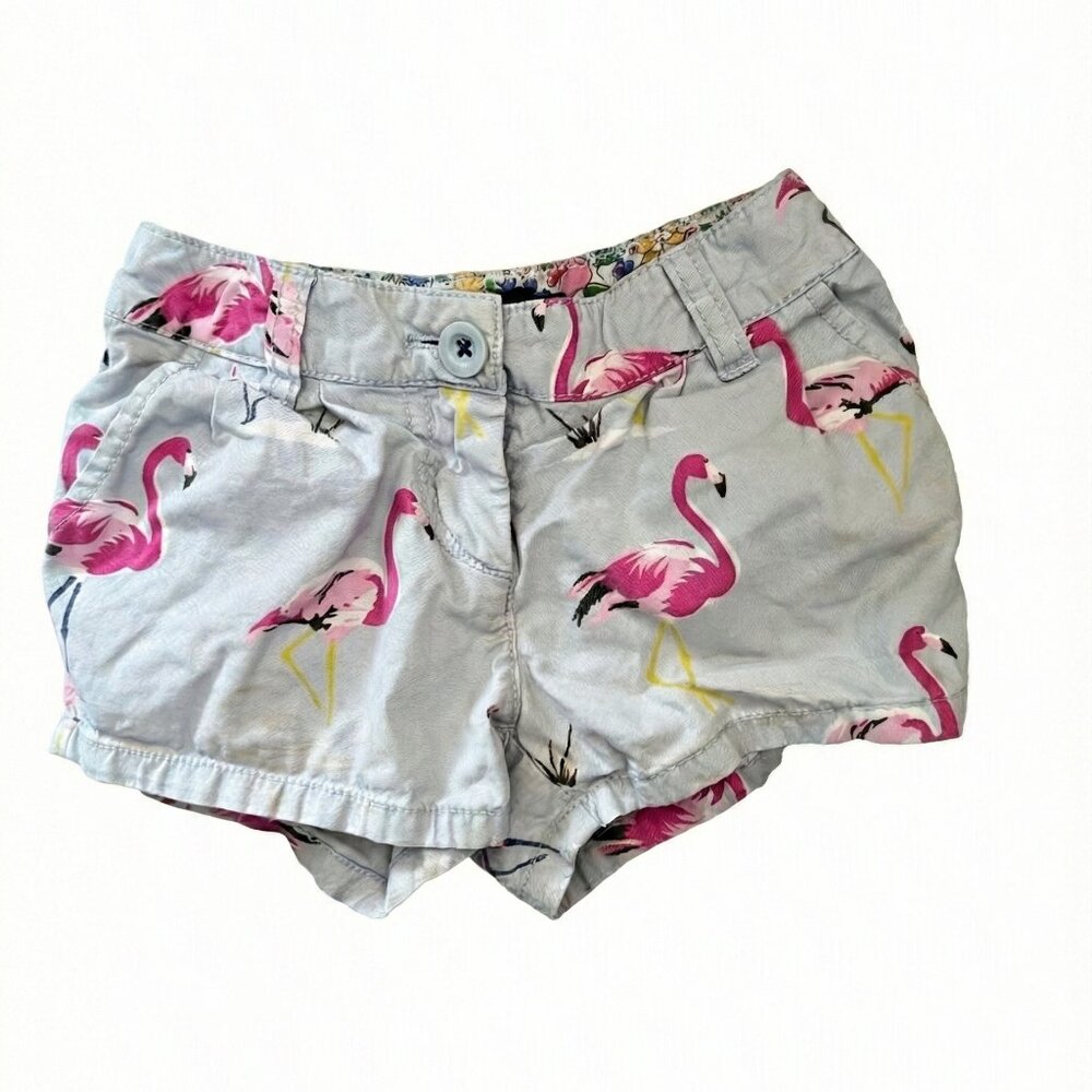 3T Mini Boden Girls Blue Flamingo Print Chino Shorts 100% Cotton